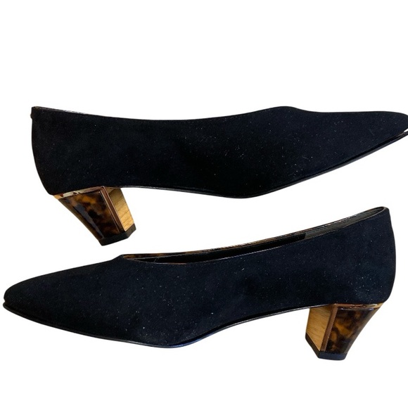 J.Reneé Black Suede Pointed Toe Heels 10W Tortoiseshell Block Heel - Picture 5 of 10